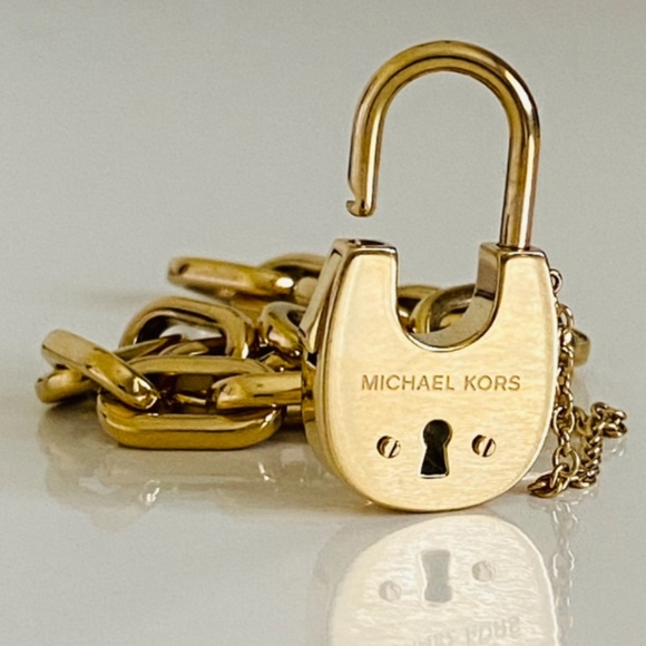 MICHAEL KORS Gold-plated Chain-link Bracelet with Padlock Charm Closure - Picture 1 of 13